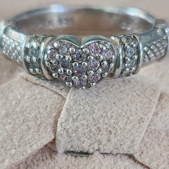 Judith Ripka Jewelry - Judith Ripka Sterling Silver, Pink Sapphires, Heart Ring, Size 7, preloved